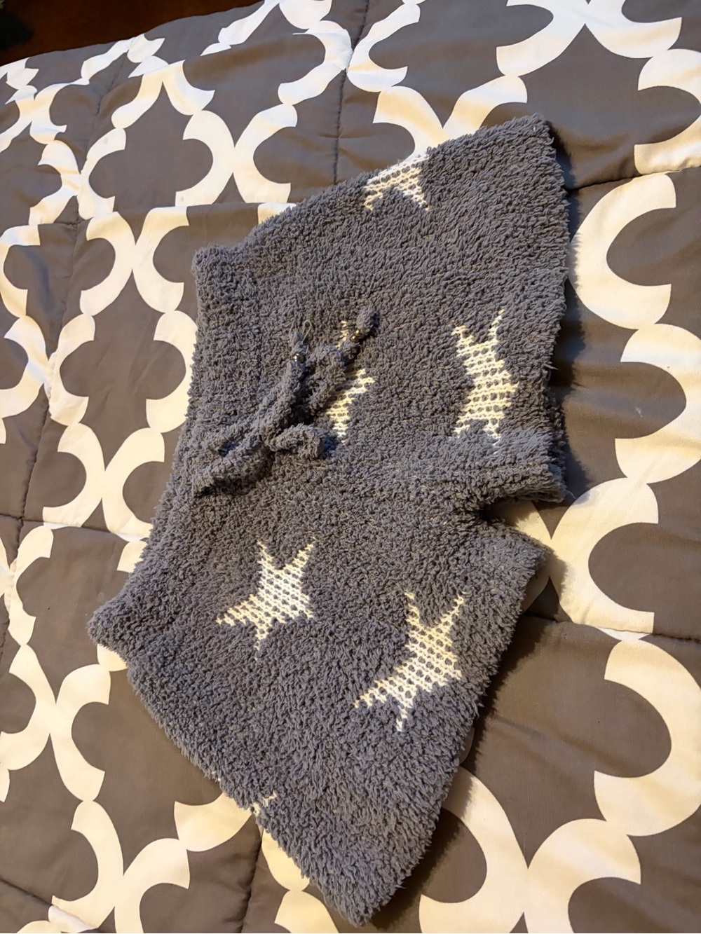 POL Plush Star-Pattern Lounge Shorts - Gray & White
